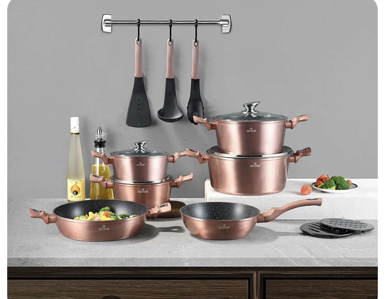 Rosa GoldTöpfe INDUKTION GLASDECKEL Kochtopf Topfset Keramik Marmor Geschenk NEUDas