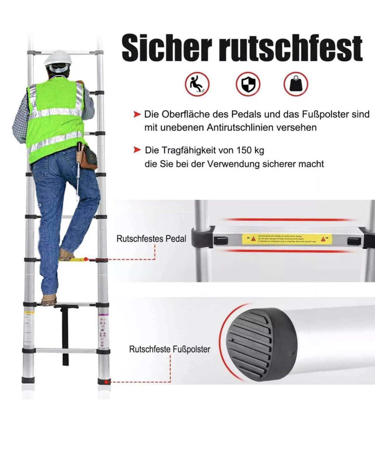 Alu Teleskopleiter Stehleiter Leiter Anl – Bild 3