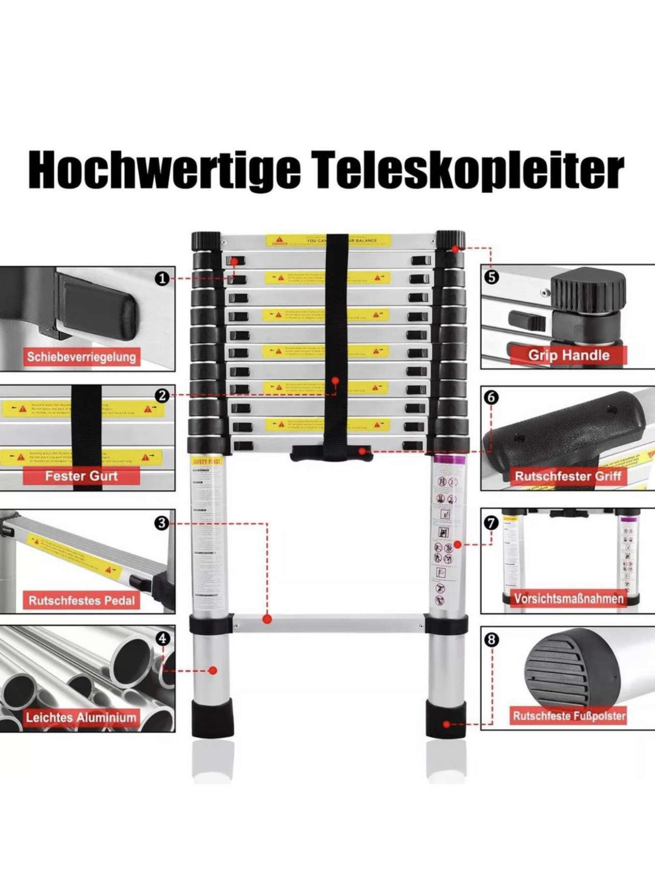 Alu Teleskopleiter Stehleiter Leiter Anl – Bild 2
