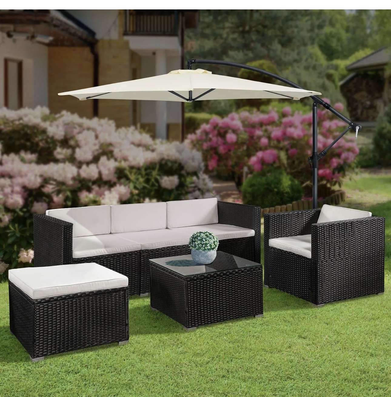 Juskys Polyrattan Lounge Punta Cana L für 4-5 Personen, Schwarz/Creme