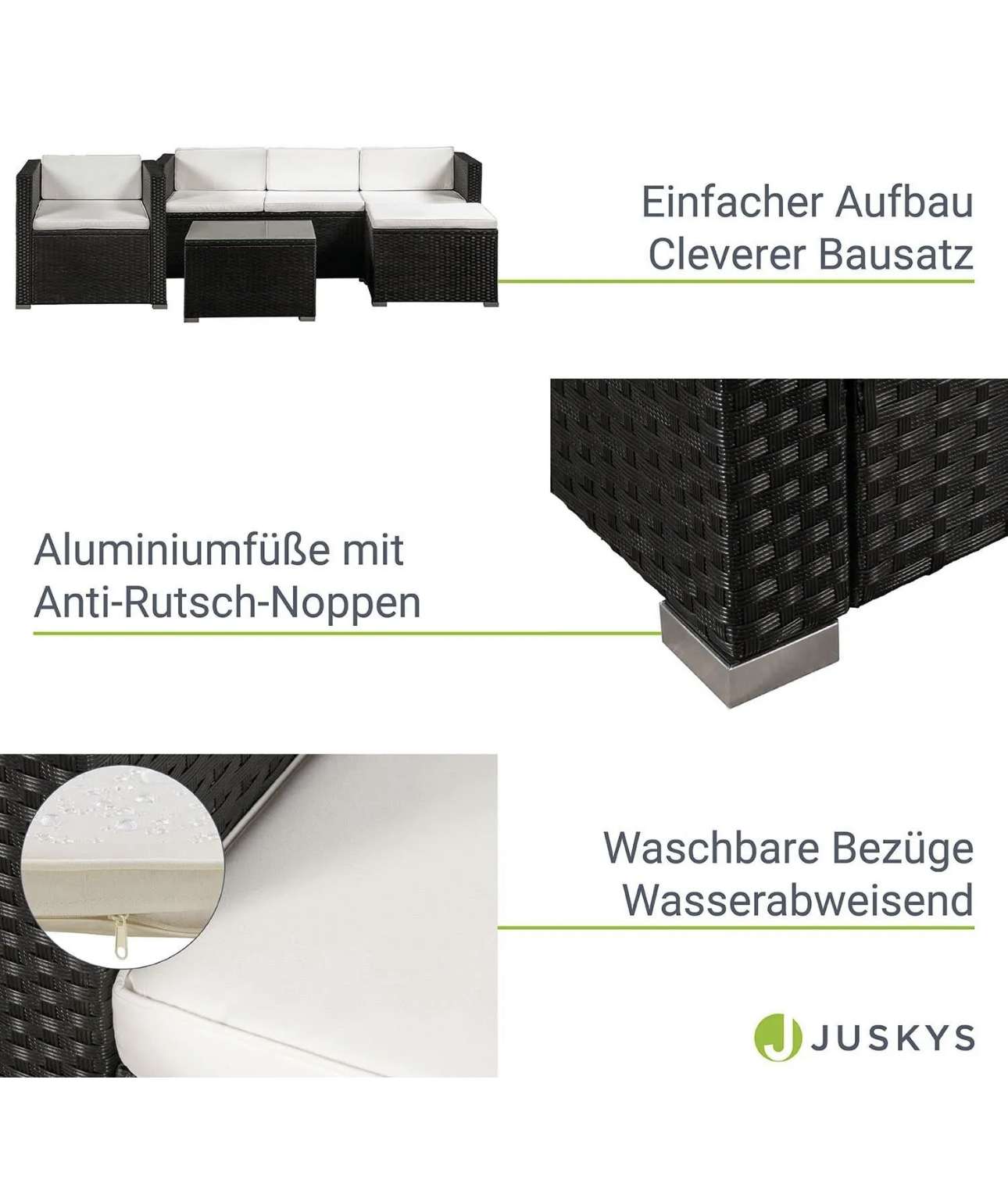 Juskys Polyrattan Lounge Punta Cana L für 4-5 Personen, Schwarz/Creme – Bild 6