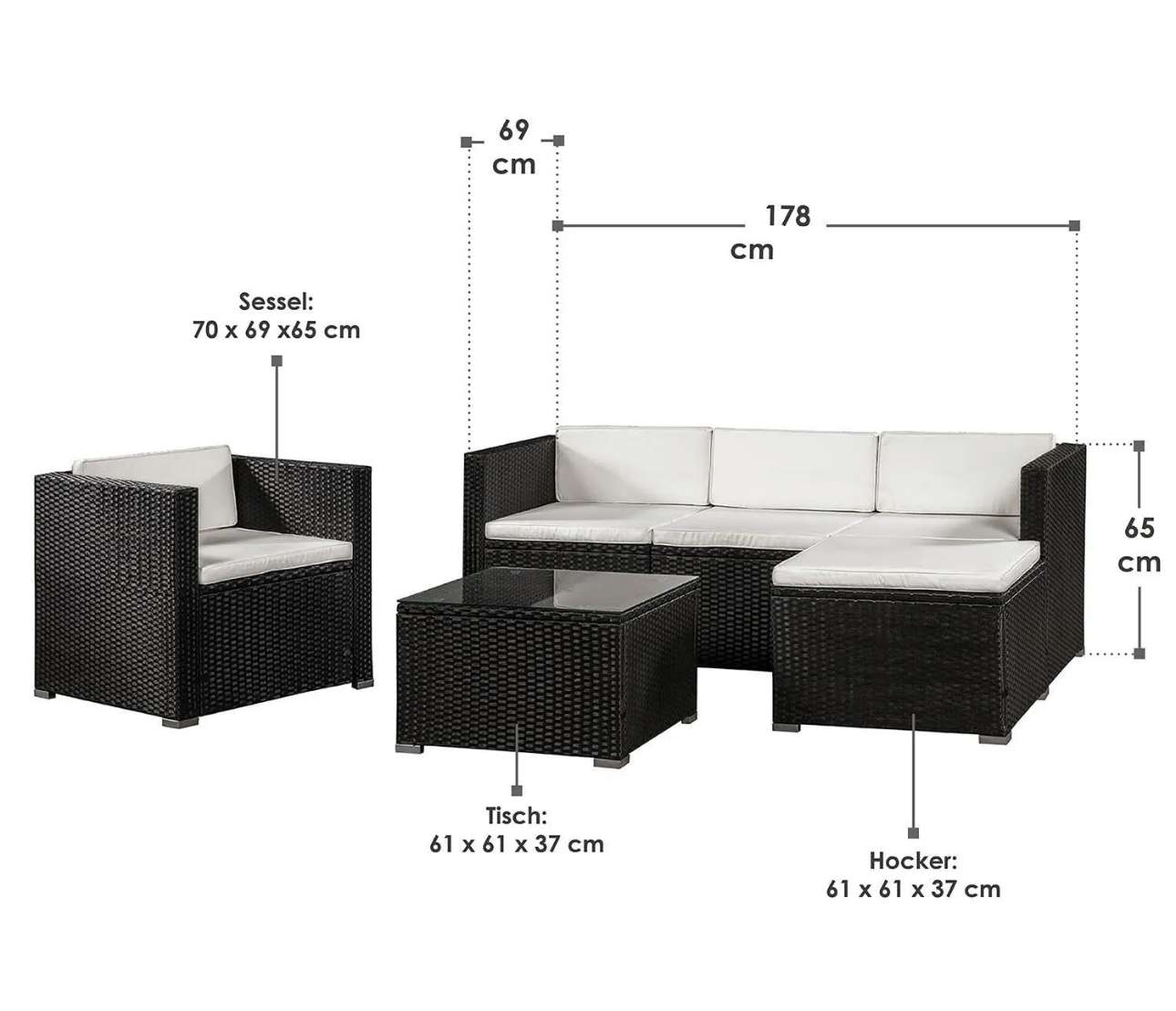Juskys Polyrattan Lounge Punta Cana L für 4-5 Personen, Schwarz/Creme – Bild 4