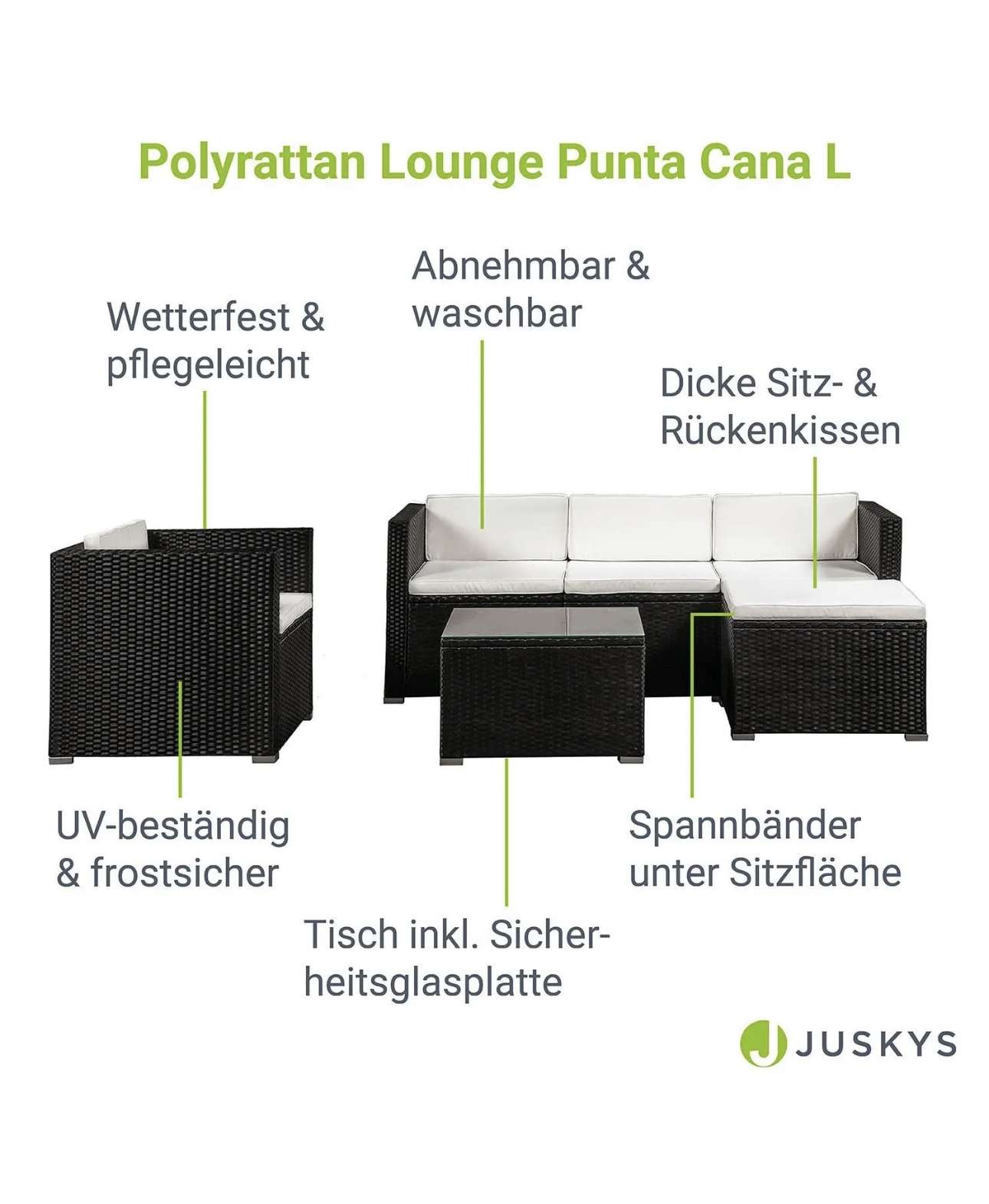 Juskys Polyrattan Lounge Punta Cana L für 4-5 Personen, Schwarz/Creme – Bild 3