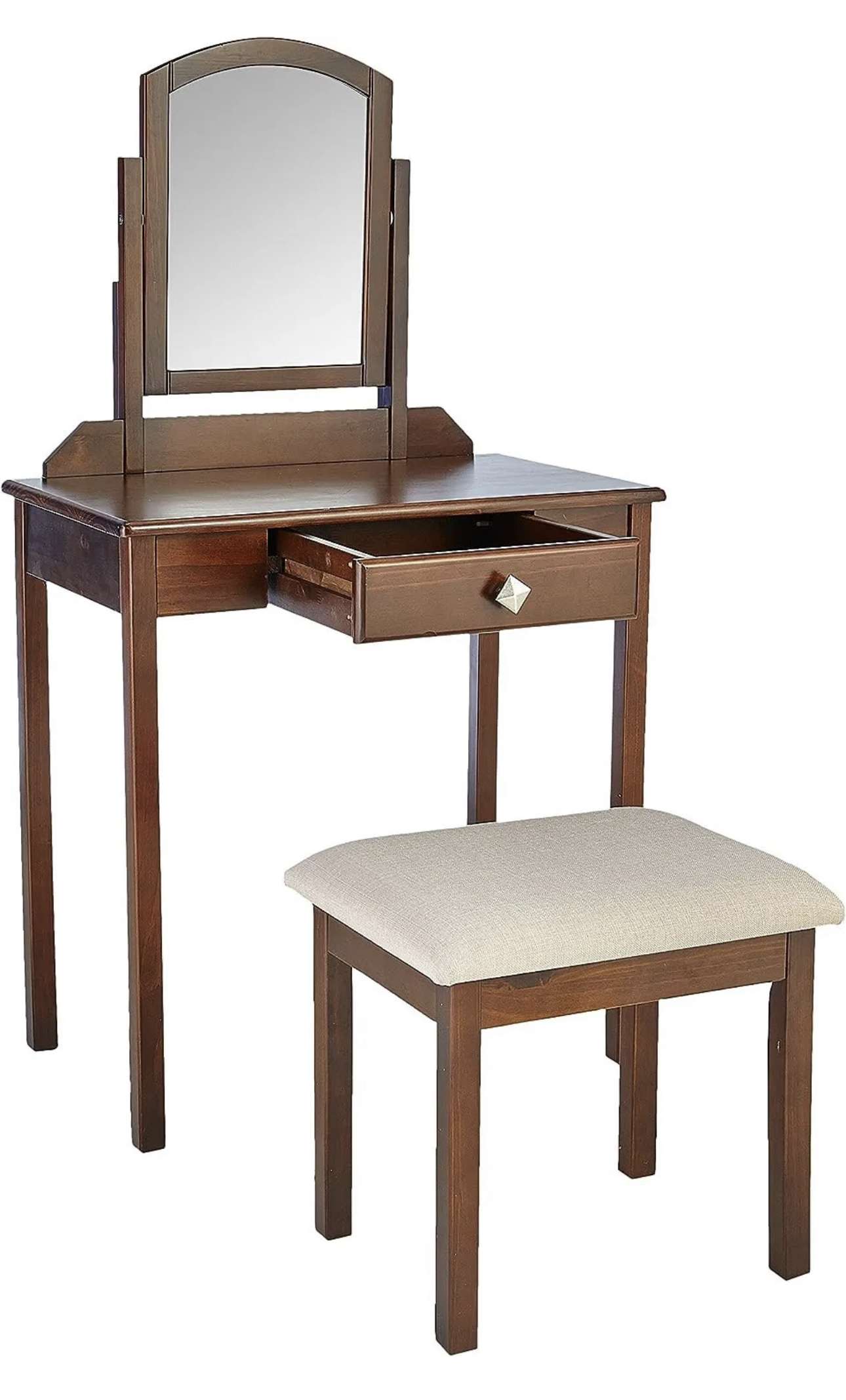 Amazonbasics Schminktisch mit spiegel und hocker Schublade Frisiertisch braun – Bild 4