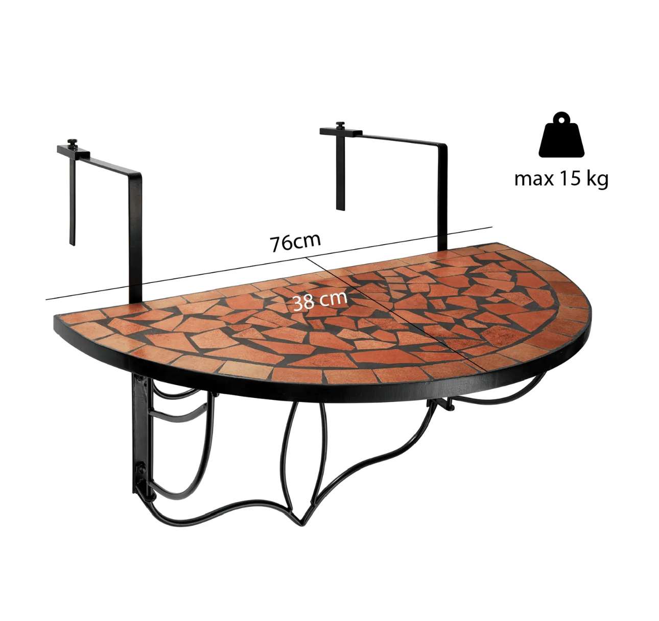 Balkonhängetisch Mosaik Hängetisch Mosaiktisch Balkontisch Balkon Tisch Halbmond – Bild 4