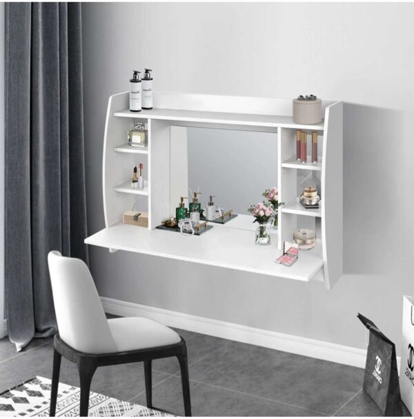 Schminktisch Kosmetiktisch Wandschminktisch Frisiertisch Frisierkommode Weiß – Bild 2