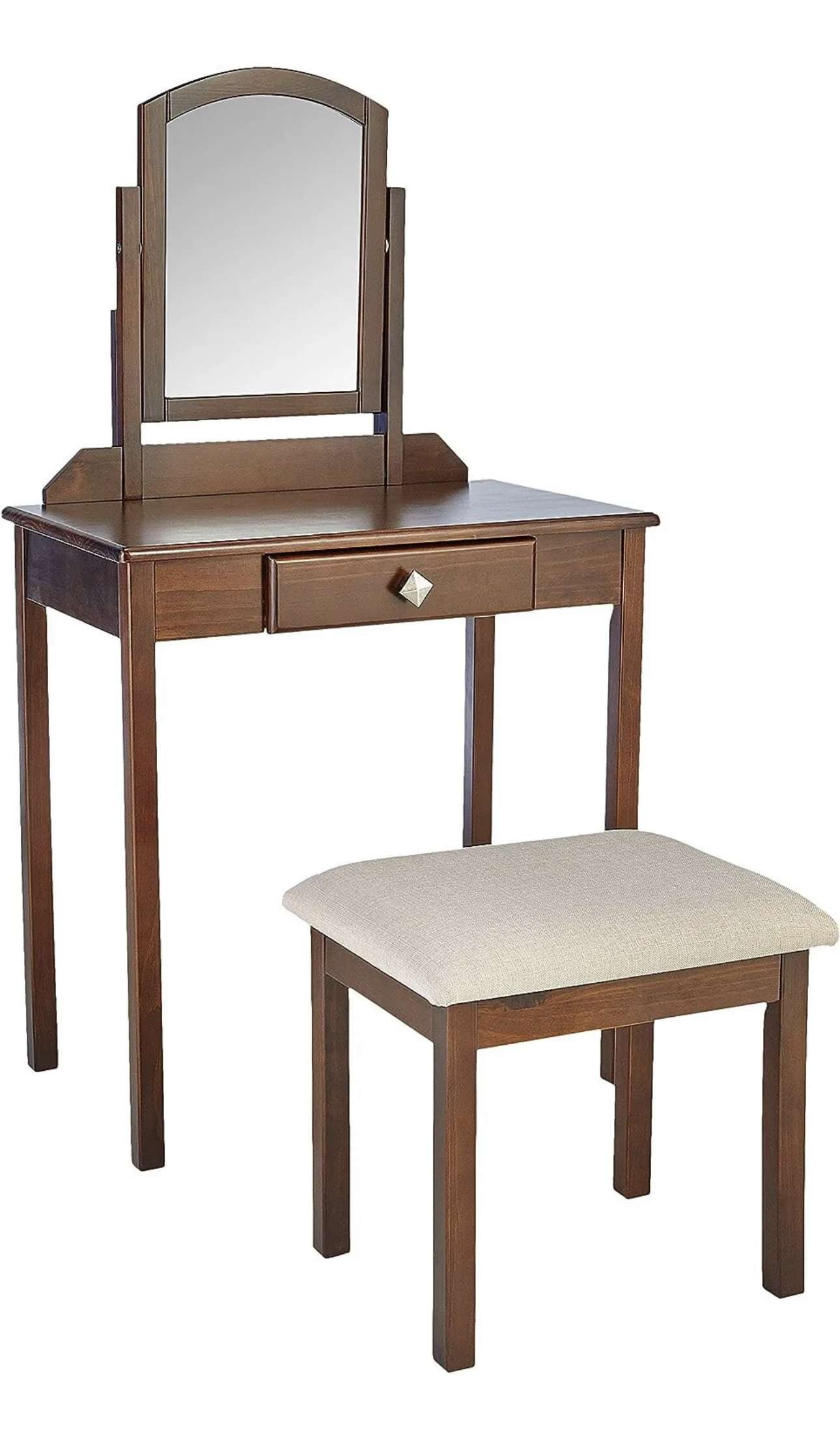 Amazonbasics Schminktisch mit spiegel und hocker Schublade Frisiertisch braun – Bild 3