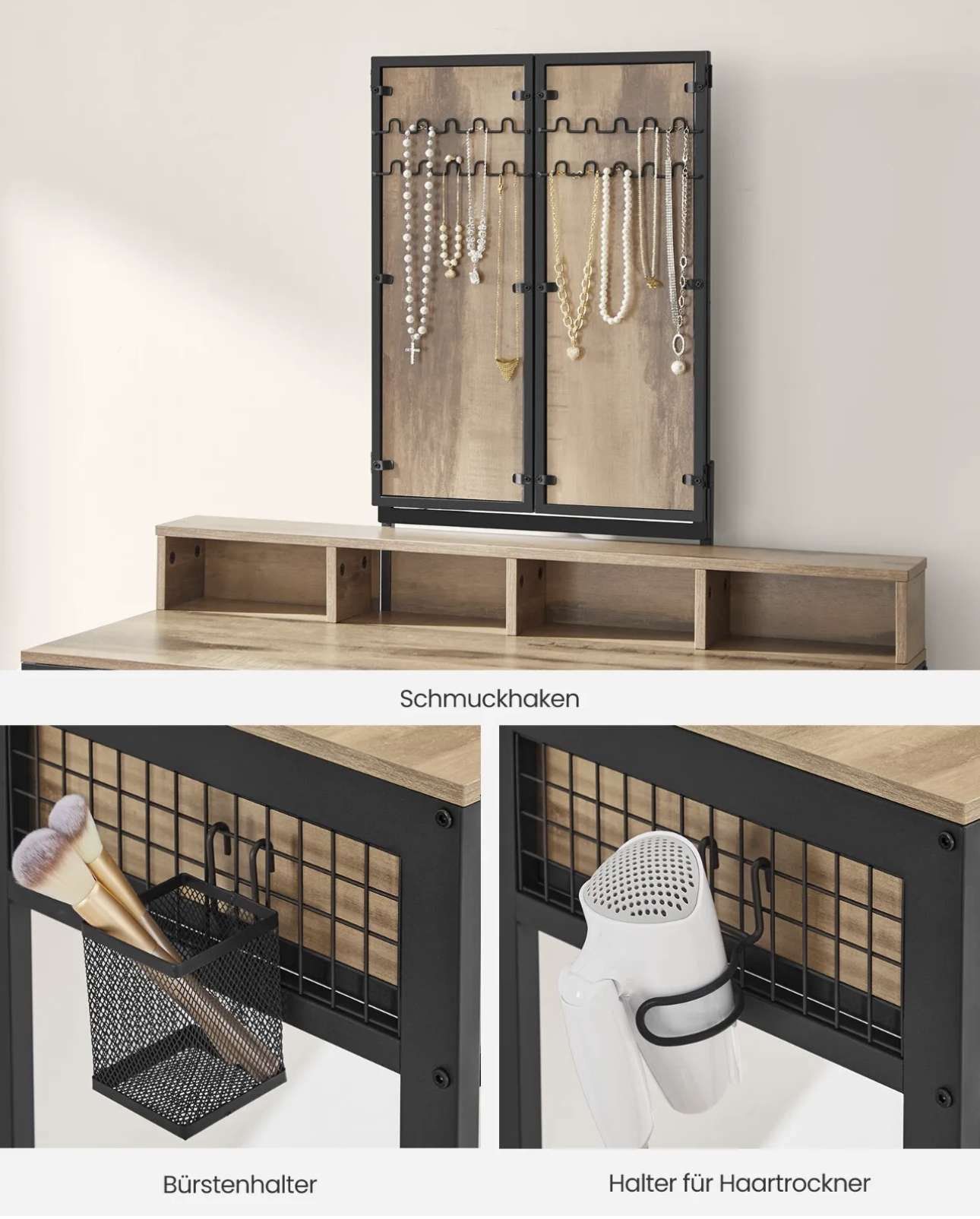 Schminktisch Frisiertisch mit gepolstertem Hocker, dreifachem Spiegel TVR004B50 – Bild 5