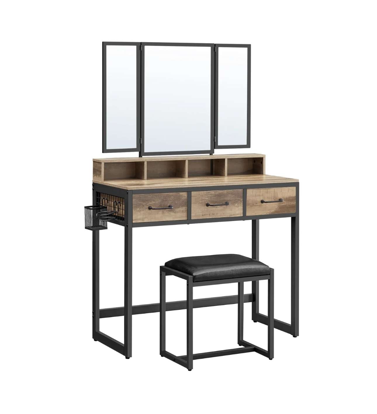 Schminktisch Frisiertisch mit gepolstertem Hocker, dreifachem Spiegel TVR004B50 – Bild 9