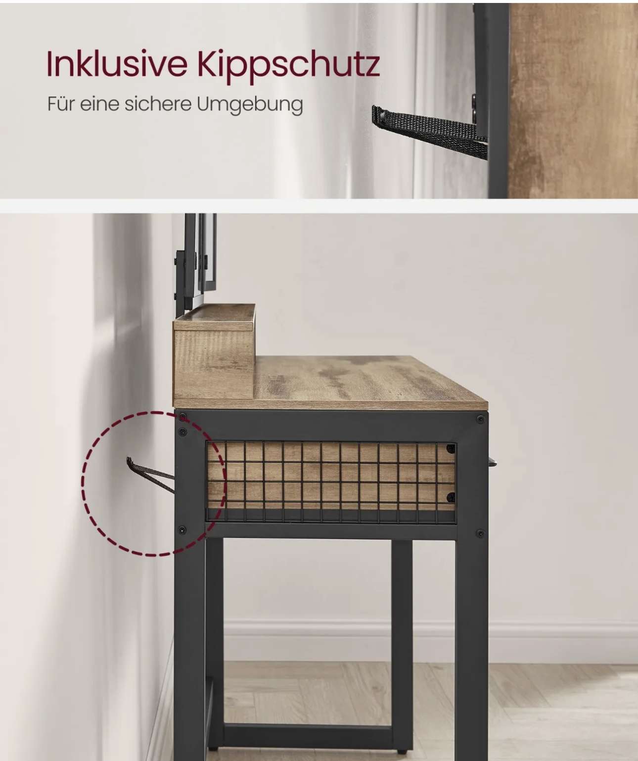 Schminktisch Frisiertisch mit gepolstertem Hocker, dreifachem Spiegel TVR004B50 – Bild 7