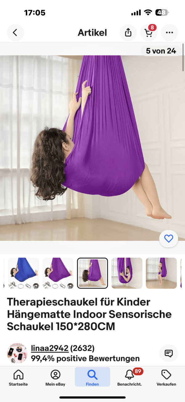 Neu Kinderschaukel Hängematte Indoor Outdoor Yoga Therapie Autismus Belastbar lila – Bild 5
