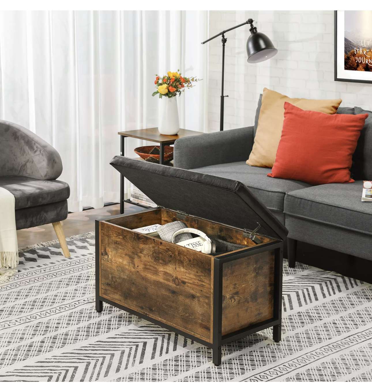 Vintage Schuhbank Sitzbank mit Stauraum gepolsterte Truhe Schuhschrank LSC80BX – Bild 7