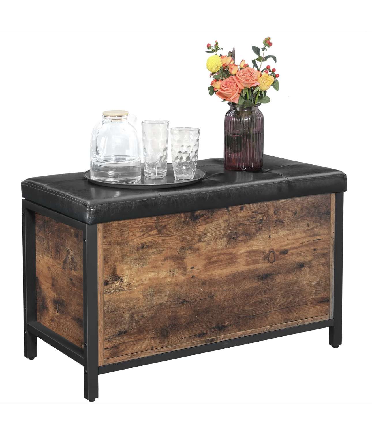 Vintage Schuhbank Sitzbank mit Stauraum gepolsterte Truhe Schuhschrank LSC80BX – Bild 3