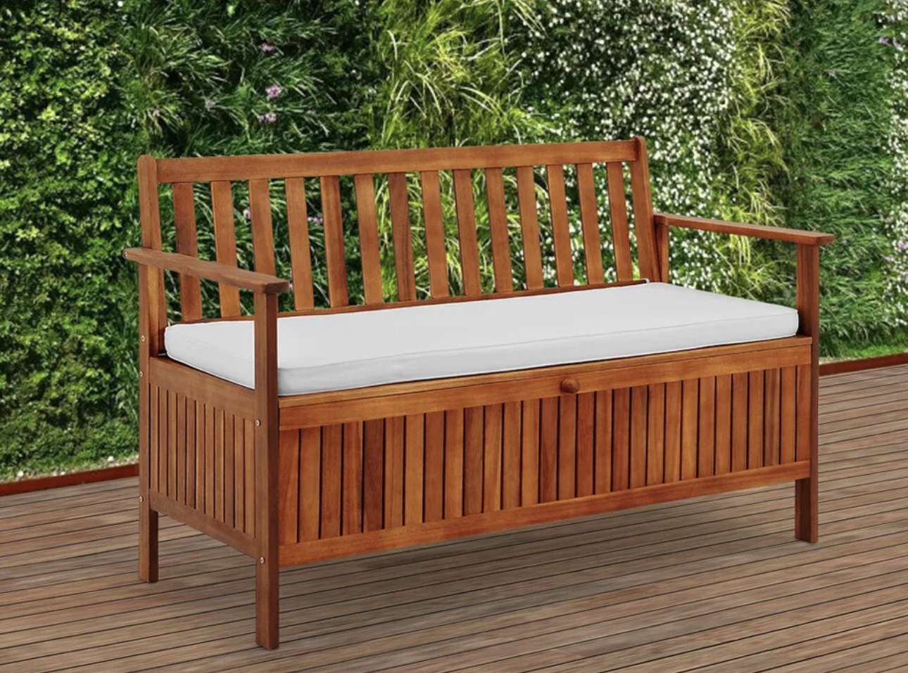 Casaria Gartenbank inkl. Staufach + Auflage Akazie Holz Balkon Bank Sitzbank 120 cm