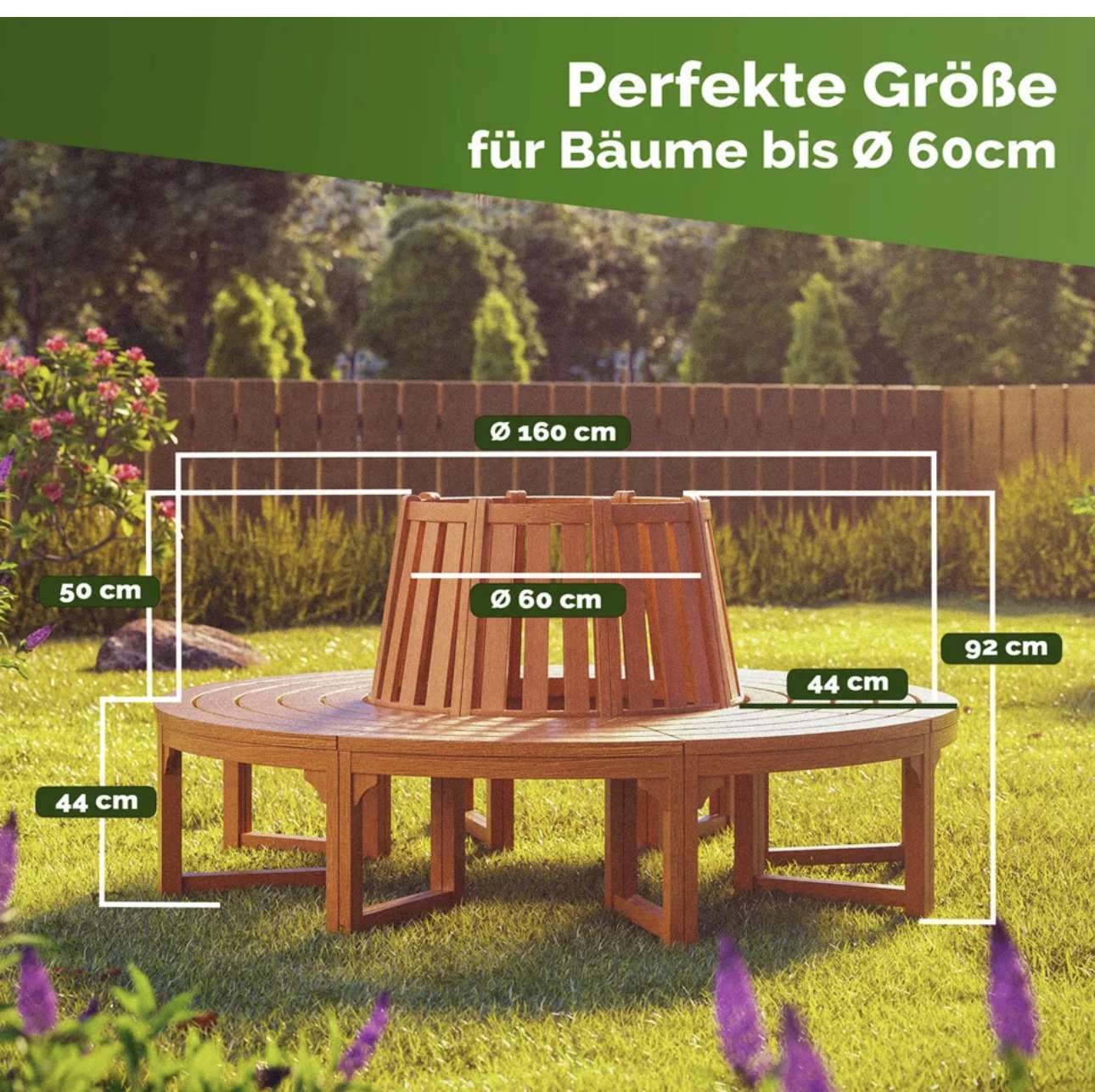 Casaria Gartenbank Baumbank Eukalyptus FSC® Holz Rundbank Garten Park Sitzgruppe160 cm – Bild 10