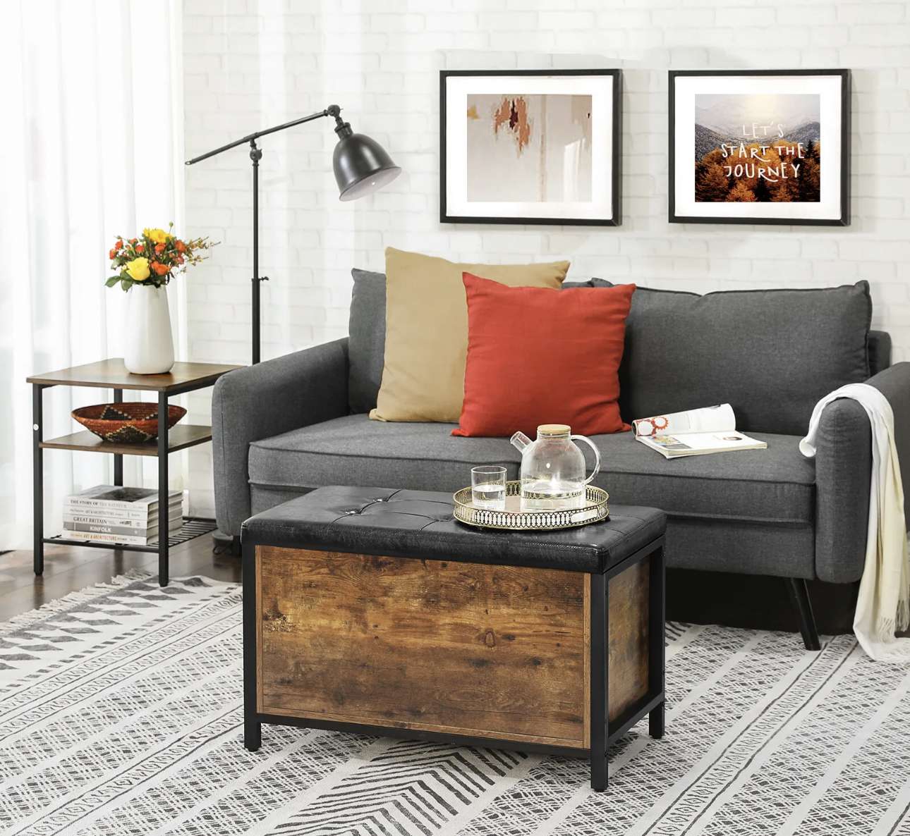 Vintage Schuhbank Sitzbank mit Stauraum gepolsterte Truhe Schuhschrank LSC80BX – Bild 6