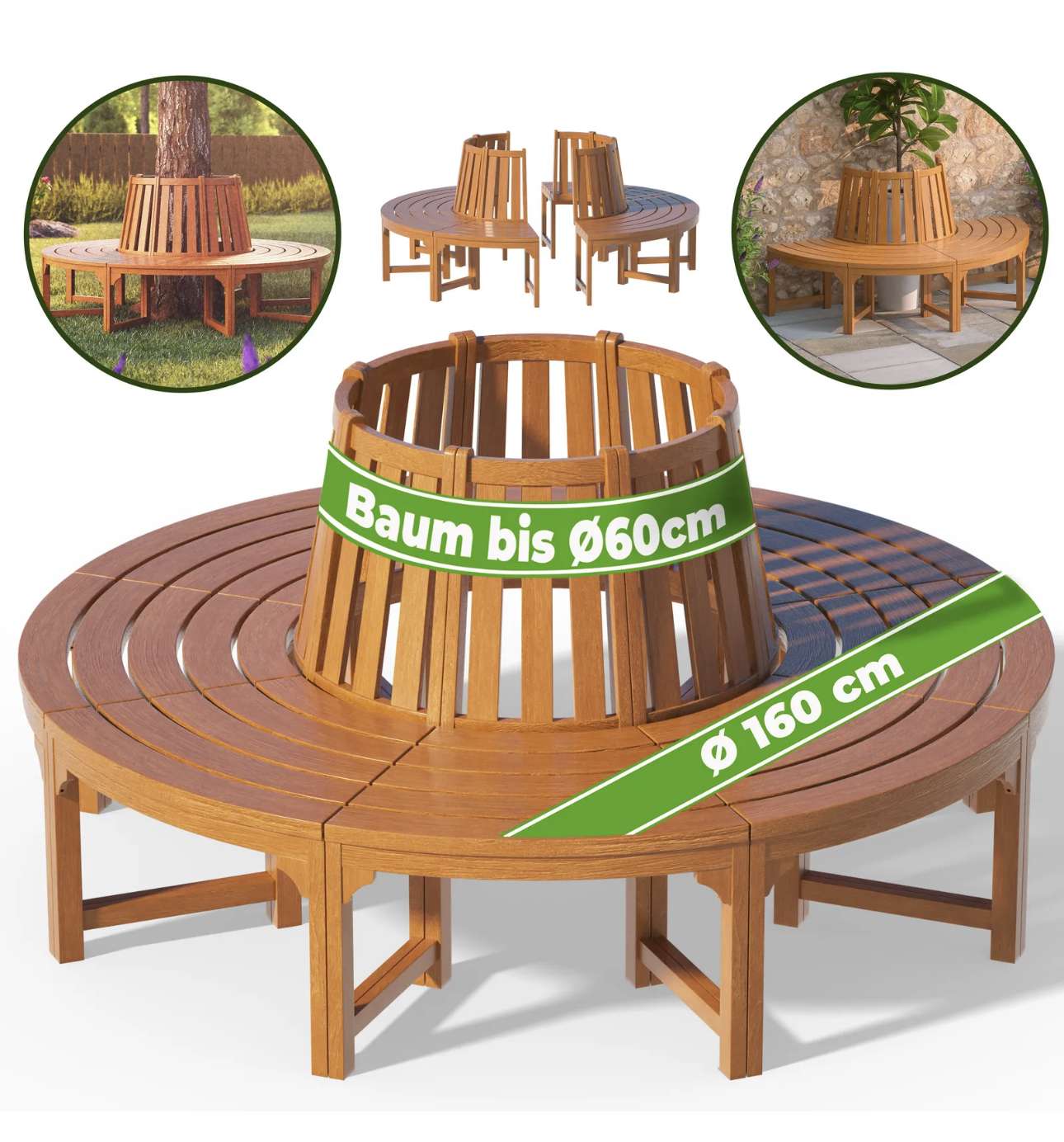 Casaria Gartenbank Baumbank Eukalyptus FSC® Holz Rundbank Garten Park Sitzgruppe160 cm