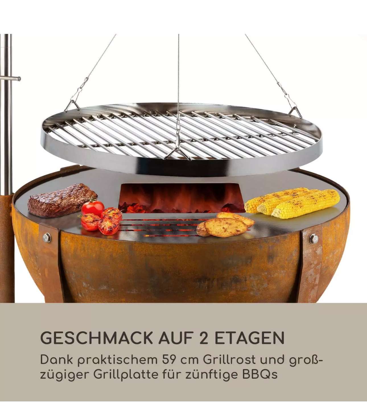 Feuerschale Feuerstelle Stand Schwenkgrill Holzkohle Terrasse Garten Ø60cm Stahl – Bild 4