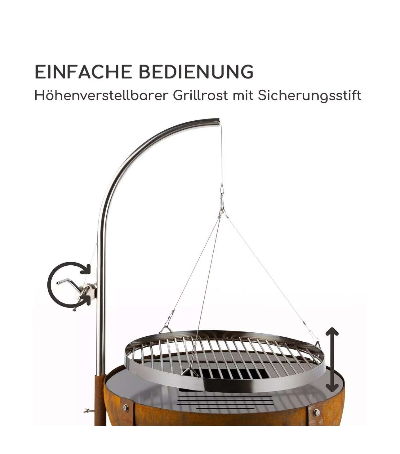 Feuerschale Feuerstelle Stand Schwenkgrill Holzkohle Terrasse Garten Ø60cm Stahl – Bild 5
