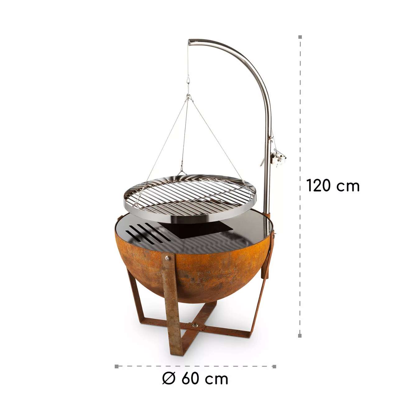 Feuerschale Feuerstelle Stand Schwenkgrill Holzkohle Terrasse Garten Ø60cm Stahl – Bild 8