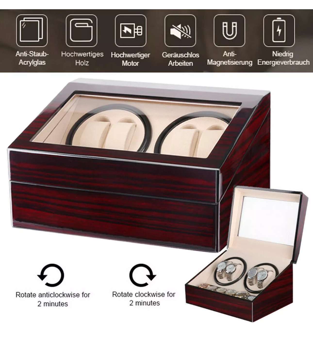 4+6 Uhren Uhrenbeweger Automatisch Uhrenbox Uhrenkasten – Bild 3