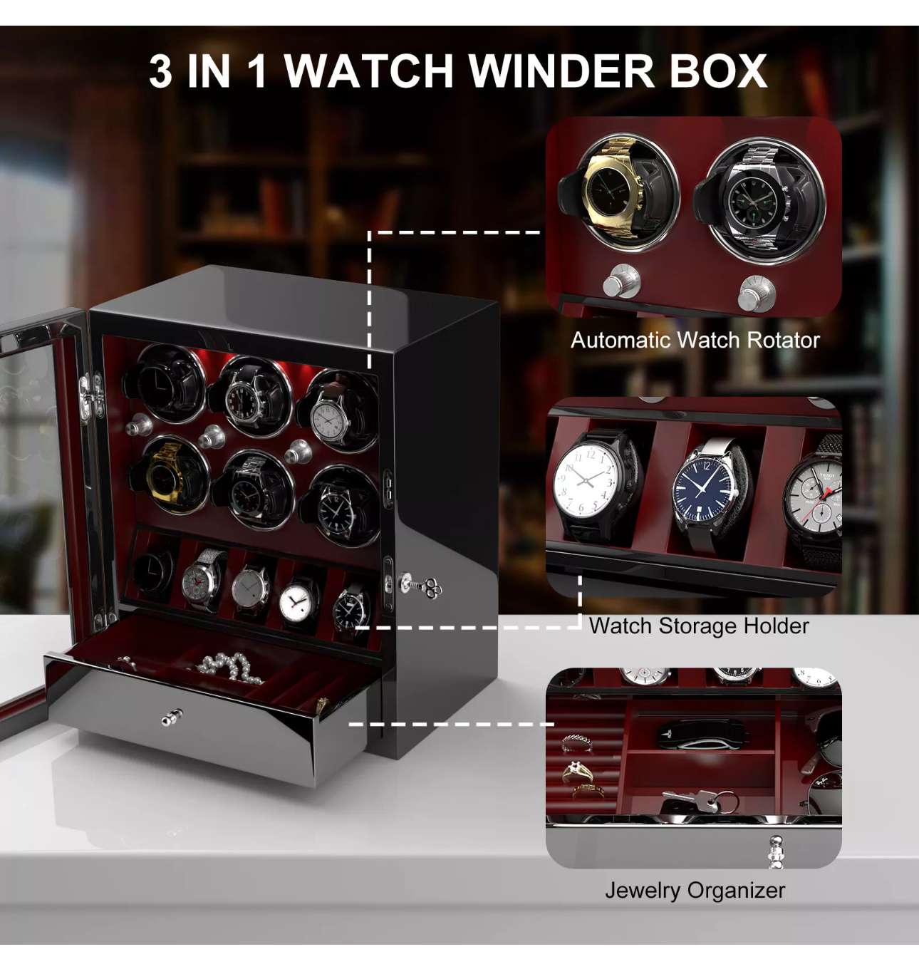 Uhrenbeweger für 6+5 Automatikuhren Uhrenaufbewahrung Organizer LED Watch Winder – Bild 12
