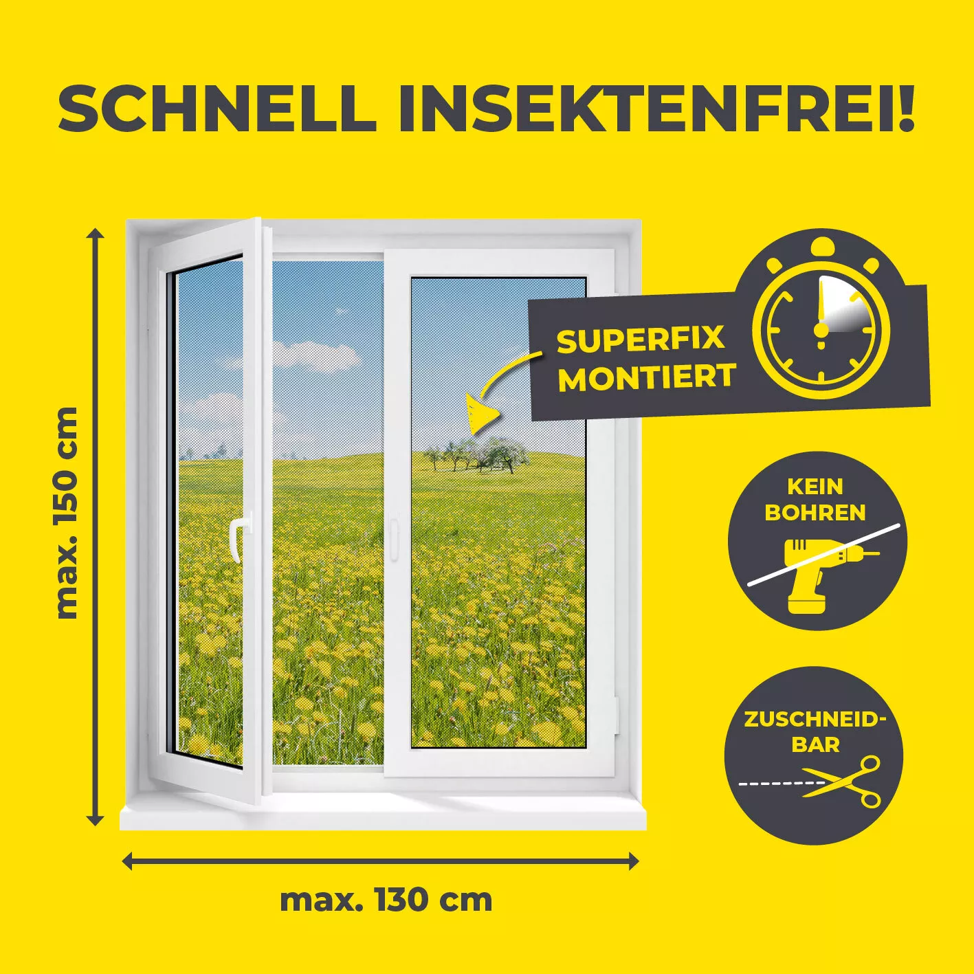 Insect Protect Insektenschutzgitter mit Magnetbefestigung - bis 150 x 130 cm - Fenster – Bild 2